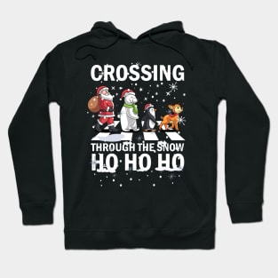 Crossing Through The Snow Ho Ho Ho Santa Bear Penguin Deer Hoodie